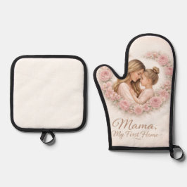 Mama — Mijn eerste thuis | Moeder & dochter bloemm Ovenwant & Pannenlap Set