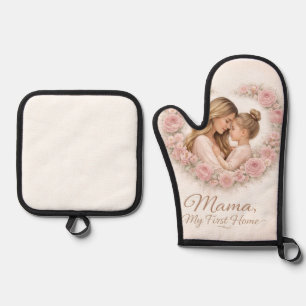 Mama — Mijn eerste thuis Moeder & dochter bloemm Ovenwant & Pannenlap Set