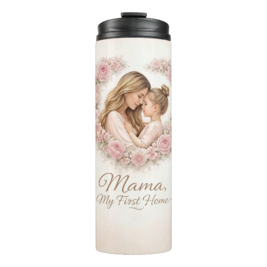 Mama — Mijn eerste thuis | Moeder & dochter bloemm Thermosbeker (Voorkant)