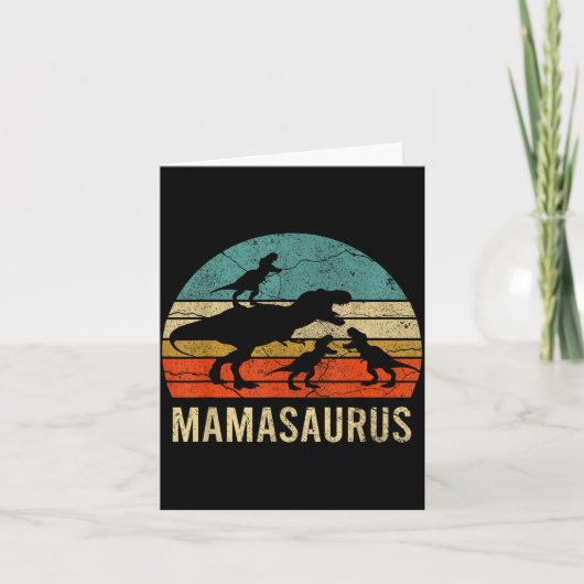Mama moeder mama dinosaurus grappig 3 drie kindere kaart (Voorkant)