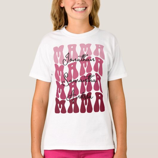 Mama Moederdag Aangepaste Kinderen Namen Groovy Re T-shirt (Voorkant)