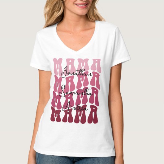 Mama Moederdag Aangepaste Kinderen Namen Groovy Re T-shirt (Voorkant)