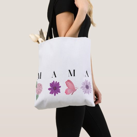 MAMA Moederdag Cadeau met Vlinders en Bloem Tote Bag (Dichtbij)