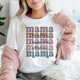 Mama Moederdag Custom Kinder Names Retro T-shirt
