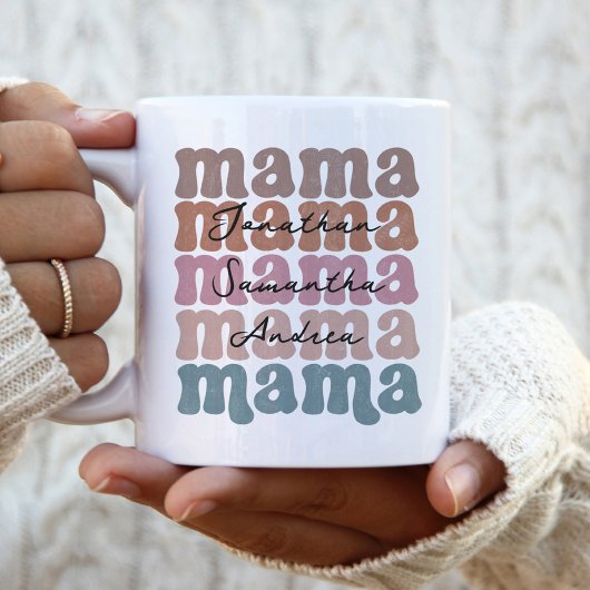 Mama Moederdag Custom Kinder Names Retro Tweekleurige Koffiemok