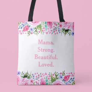 Mama Moederdag Roze Waterverf Bloemen Tote Bag