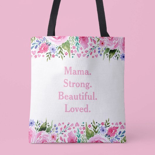 Mama Moederdag Roze Waterverf Bloemen Tote Bag