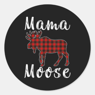 Mama Moose Familie Kerst Pyjama Rood & Zwart Ronde Sticker
