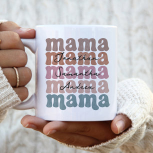 Mama Mother's Day Custom Kids Names Retro  Tweekleurige Koffiemok