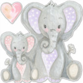 Mama n Baby Schattig Roze Hart Lavendel Olifant Sticker (Voorkant)