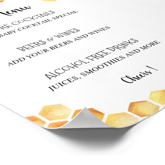 Mama naar Bee Baby shower bar menu Poster (Hoek)