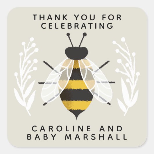 Mama naar Bee Baby shower Dank u Sticker (Voorkant)