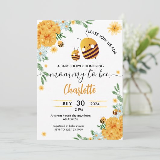 Mama naar Bee Baby shower Floral Waterverf Kaart (Staand voorkant)