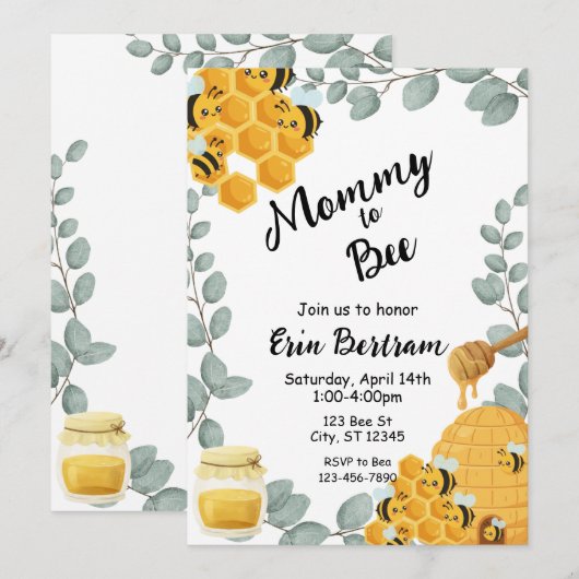 Mama naar Bee baby shower Kaart (Voorkant / Achterkant)