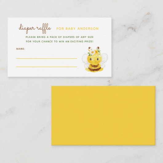 Mama naar Bee Baby shower Luier Raffle Informatiekaartje (Voorkant / Achterkant)