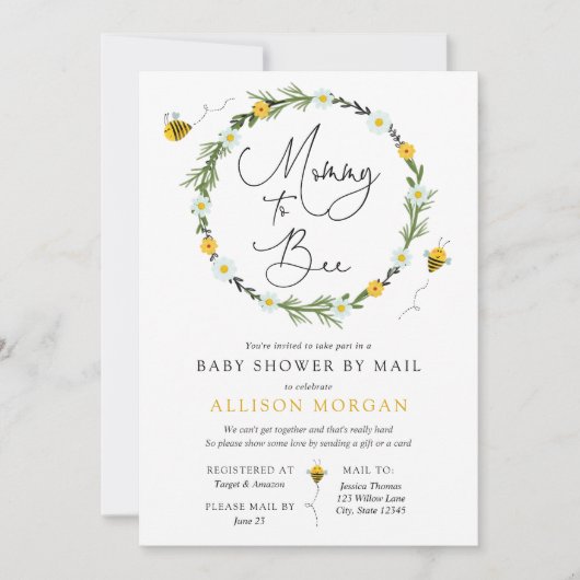 Mama naar Bee Baby shower per Mail uitnodiging (Voorkant)
