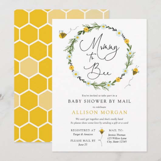 Mama naar Bee Baby shower per Mail uitnodiging (Voorkant / Achterkant)