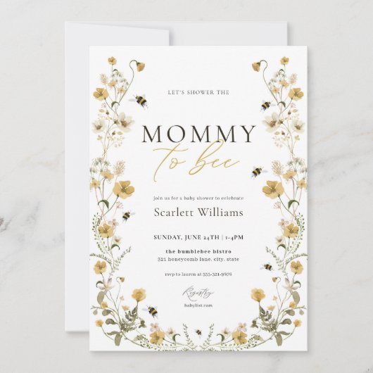 Mama naar Bee Baby shower Uitnodiging Honey Flower (Voorkant)