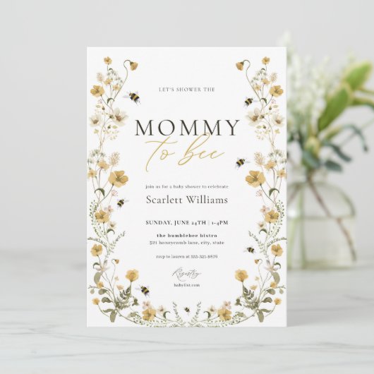 Mama naar Bee Baby shower Uitnodiging Honey Flower (Staand voorkant)