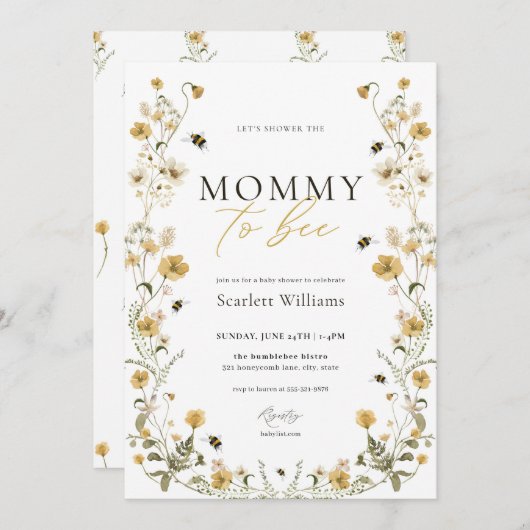 Mama naar Bee Baby shower Uitnodiging Honey Flower (Voorkant / Achterkant)
