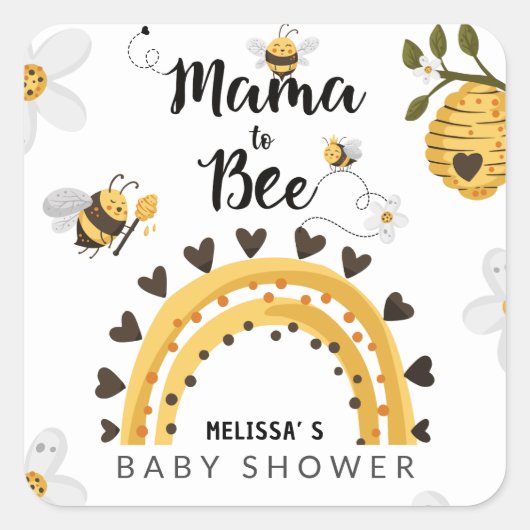 Mama naar Bee Baby shower Vierkante Sticker (Voorkant)