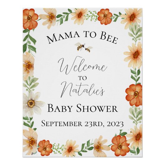 Mama naar Bee Baby shower Welkomstbord Glossy Post Perfect Poster (Voorkant)
