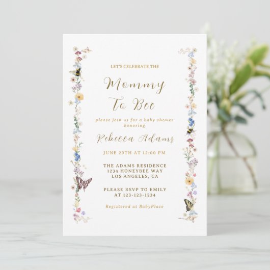 Mama naar Bee Baby shower Wildflower Kaart (Staand voorkant)