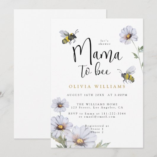 Mama naar Bee Daisies Wildflower Baby shower Kaart (Voorkant / Achterkant)