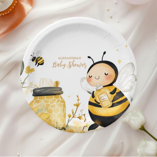 Mama naar Bee Floral Baby shower Papieren Bordje