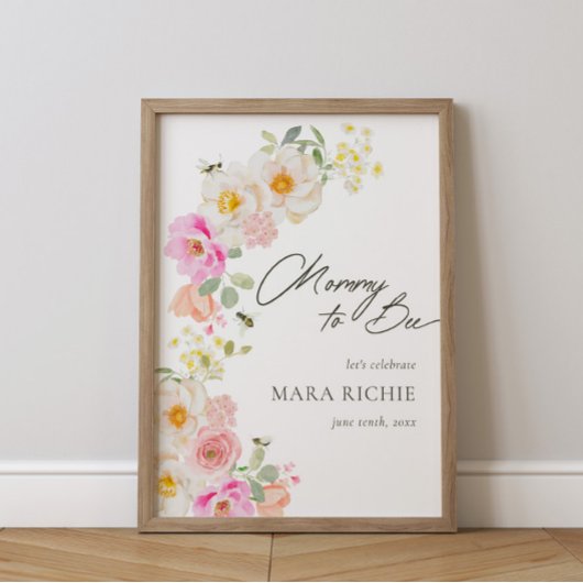 Mama naar Bee | Floral Waterverf Baby shower Poster