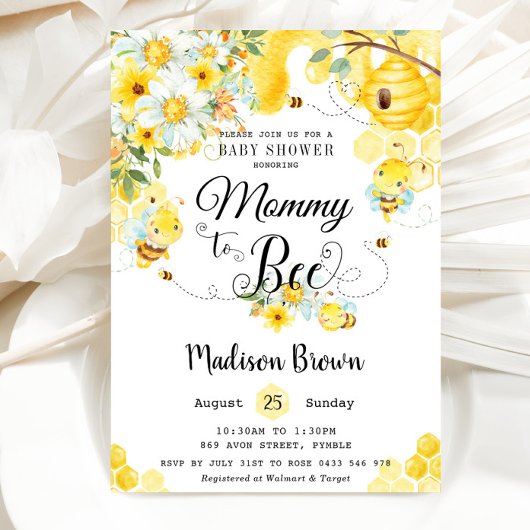 Mama naar Bee Geel Bloemen Baby shower Neutraal Kaart