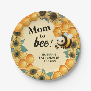 Mama naar Bee Geel Zonnebloem Baby shower Papieren Bordje