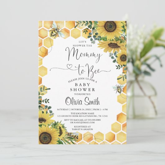Mama naar Bee Genderneutraal Baby shower Uitnodigi Kaart (Staand voorkant)