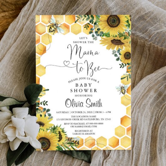 Mama naar Bee Genderneutrale Baby shower Uitnodigi Kaart