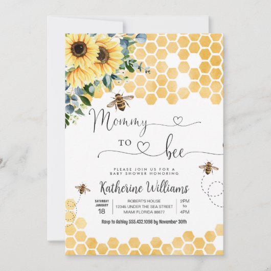 Mama naar Bee Honey Bee Baby shower Kaart (Voorkant)