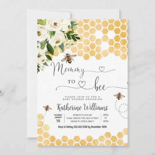 Mama naar Bee Honey Bee Baby shower Kaart (Voorkant)
