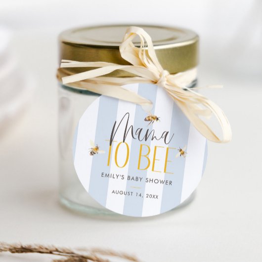 Mama naar Bee Honey Blue Baby shower Bedankjes Labels