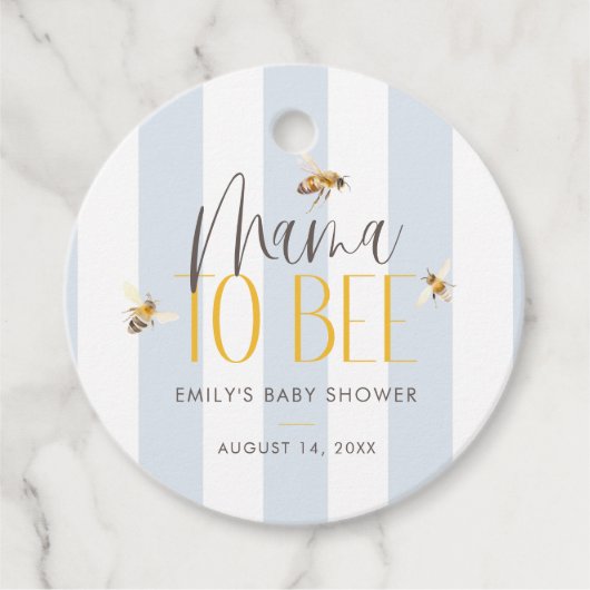 Mama naar Bee Honey Blue Baby shower Bedankjes Labels (Voorkant)
