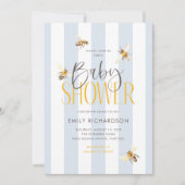Mama naar Bee Honey Blue Baby shower Invitation Kaart (Voorkant)