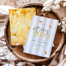 Mama naar Bee Honey Blue Baby shower Invitation Kaart