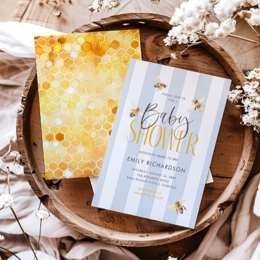 Mama naar Bee Honey Blue Baby shower Invitation Kaart