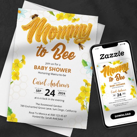 Mama naar Bee Honeycomb Baby shower Kaart