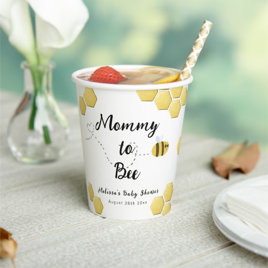 Mama naar Bee Leuke Honeycomb Baby shower Papieren Bekers (Insitu)