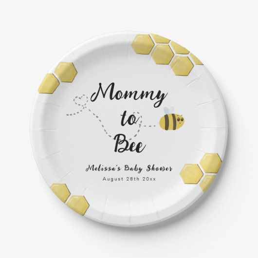 Mama naar Bee Leuke Honeycomb Baby shower Papieren Bordje (Voorkant)