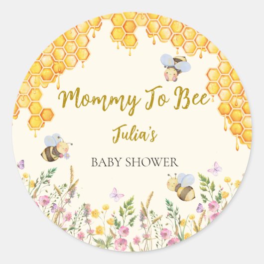 Mama naar Bee Schattige Bumblebee Bloemen Baby sho Ronde Sticker (Voorkant)
