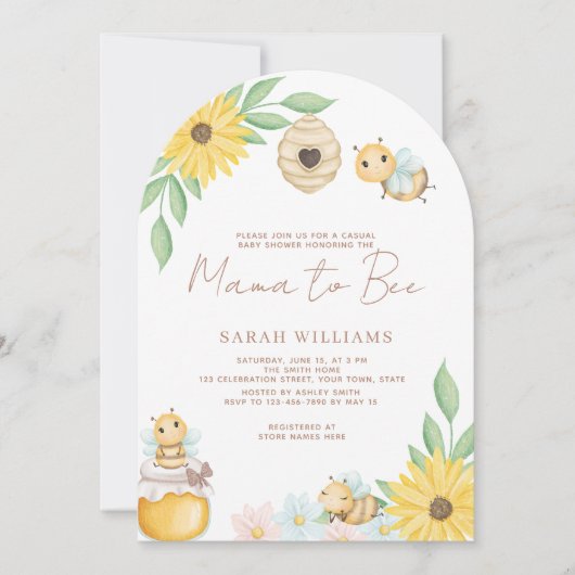 Mama naar Bee Schattige Waterverf Bumblebee Baby s Kaart (Voorkant)