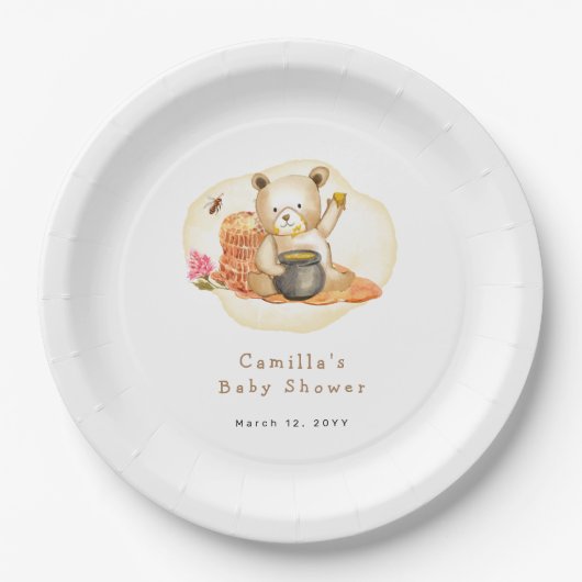 Mama naar Bee Teddy Bear Honeycomb Baby shower Papieren Bordje (Voorkant)