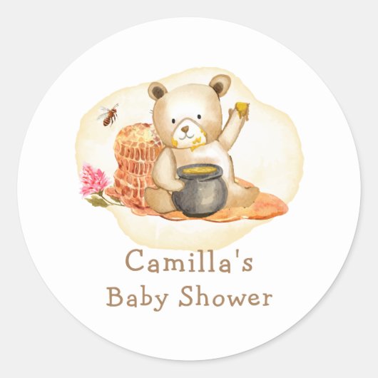 Mama naar Bee Teddy Bear Honeycomb Baby shower Ronde Sticker (Voorkant)