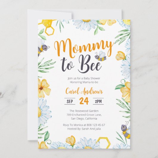 Mama naar Bee Waterverf Floral Baby shower Kaart (Voorkant)
