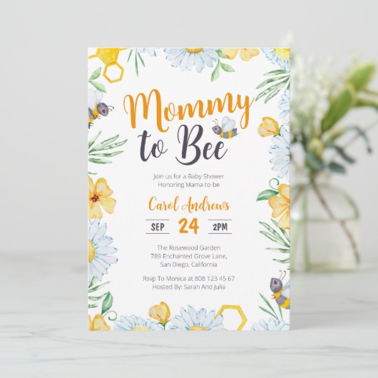Mama naar Bee Waterverf Floral Baby shower Kaart (Staand voorkant)
